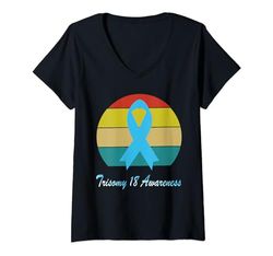 Donna Trisomy 18 Awareness Supporto Vintage Nastro Azzurro Maglietta con Collo a V