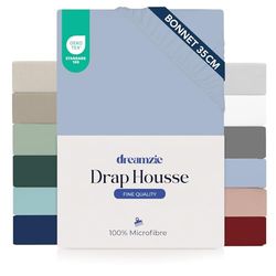 Dreamzie Drap Housse 100x200 Bonnet 35 cm pour Matelas Épais - 100% Microfibre - Bleu, Certifié sans Produits Chimiques (Oeko TEX), Drap Housse avec Élastique Complet