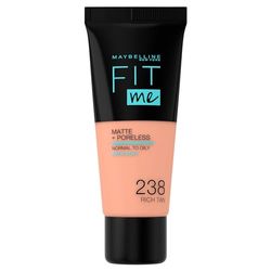 Maybelline New York Fondotinta Coprente Opacizzante Fit Me Matte&Poreless, Colore Uniforme, Pori Minimizzati, 238 Rich Tan