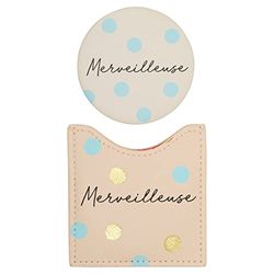 DRAEGER PARIS 1886 - Miroir de Poche Rond avec Étui Protecteur Crème - Accessoire Beauté Compact Idéal pour Sac à Main - Dimensions 8 x 8,5 cm - Message Personnalisé - Cadeau Tendance et Pratique