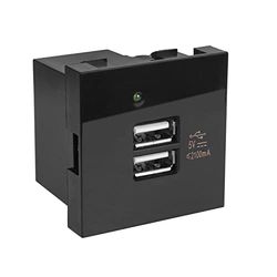 Maclean MCE728B - Cargador de Enchufe Con 2 Puertos USB de Hasta 2,1 A, Caja de Pared Modular de Carga Rápida (Negro)