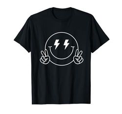 Retro 80s Rayo Bolt Ojos Feliz Sonrisa Sonriente Cara Paz Camiseta