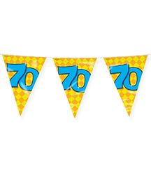 PD-Party 7042028 Happy Festa Zigolo - 70, Oro/Giallo, Foil Bunting, Doppia Faccia, Triangolare, 1000cm Lunghezza x 30cm Larghezza x 0.1cm Altezza