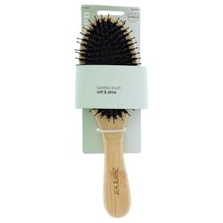 Zenner Oval Brush with Bamboo Handle - Cushion Brush with Seventy Percent Soft Synthetic Bristles & Thirty Percent Nylon Pins - Antistatic Tips - For Fine to Medium Hair - Natural