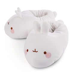 NICI Molang slippers size 34-37 (M) – Warm, cuddly toy, plush animal shoes with non-slip soles for boys, girls & adults, White