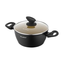 FLORINA AMVEGAN Pot en aluminium 20 cm I 2,1L I Haute durabilité I Couvercle en verre I Revêtement céramique à l'huile d'olive I Facile à cuire et à rincer I Design original