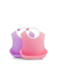 Twistshake Baby Bibs - 2 Pack | Infant Bib with Adjustable Neck Band and Large Food Pouch | Waterproof - BPA Free | Pink Purple