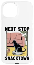 Next Stop Snacktown Cat Robot Vacuum Cleaner Cat Case for iPhone 15