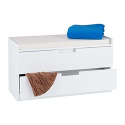Relaxdays Banc à chaussures, commode rangement, Banquette 2 tiroirs, Meuble entrée, couloir, HLP 45 x 80 x 36 cm, blanc