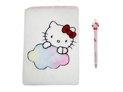 CyP Brands Hello Kitty, Sanrio, set regalo, taccuino, taccuino, taccuino, peluche, penna a sfera, colore bianco, prodotto ufficiale, bianco, Sanrio Hello Kitty Set taccuino peluche e penna