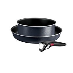 Tefal Ingenio Enjoy, Lot 3pièces, Poêles et casseroles légères, Technologie Light Tech, Poignée amovible, Revêtement antiadhésif Titane, L7239402