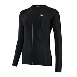 Speedo Full Zip Long Sleeve Sun Protection Rash Top Rash Guard Top Femme, Noir/Blanc, XL