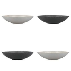 KitchenCraft Set di 4 Ciotole per Pasta, Ramen, Riso e Spaghetti Noodles in Gres Smaltato Senza Piombo, Grigio e Nero, 22 cm