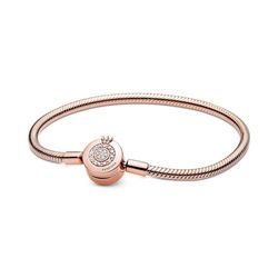 Pandora Signature Sparkling Crown 14-karaats rosévergulde slangenkettingarmband met O-vormige sluiting, met heldere zirkoniasteentjes, 16