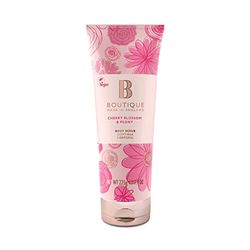 Boutique Cherry Blossom & Peony Fragrance Body Scrub 225ml, Exfoliating Body Scrub Refreshing - Essential Oils - Vegan and Cruelty Free, No SLS or Parabens - Made In England