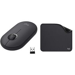 Logitech Pebble Bluetooth Wireless Mouse with USB Mini-Receiver + Logitech Mouse Pad - Silent, Slim Computer Mouse with Quiet Click for Laptop/Notebook/PC/Mac - Graphite