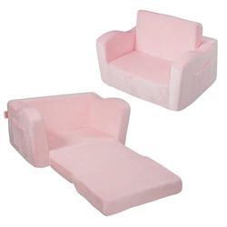 VEVOR Fauteuil pour enfants pliable, canapé pour enfant 2 en 1, en éponge 25D haute densité souple et confortable et housse en tissu de flanelle, meuble de salle de jeux, cadeau pour tout-petits, rose