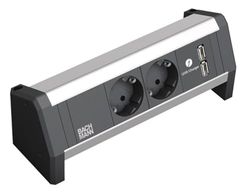 Bachmann desk - Extensão de mesa 2xschukos preto +2 x usb carregador