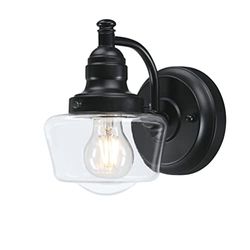 Westinghouse Lighting 6124540 Lampada a Parete da Esterno a Una Luce in Stile Vintage Eddystone, Finitura Nera Opaca, Vetro Trasparente