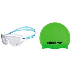 ARENA The One Mask Junior Occhialini Nuoto Anti-Appannamento per Bambini, Maschera Piscina con Grandi Lenti, Protezione UV & Classic Silicone Jr, Cuffia per Bimbi Unisex Bambini, Verde