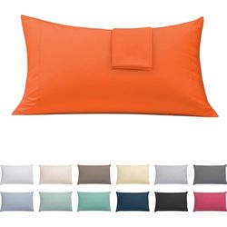 ECOMMERC3 Lot de 2 taies d'oreiller Extra Douces et Confortables - 100% fabriquées en Espagne, Respirantes, faciles à Laver - 45 x 80 cm, Orange