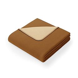 AmeliaHome Gosig filt 150 x 200 cm filt med kant sängfilt av bomull Virkkuu brun beige