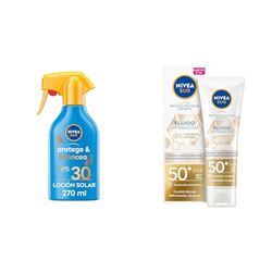 NIVEA SUN Pack Protege & Broncea Spray Solar FP30, protector solar activador del bronceado (1 x 270 ml) + Luminous Fluido Facial Solar, Protección Solar Antimanchas con Ácido Hialurónico (1 x 50 ml)