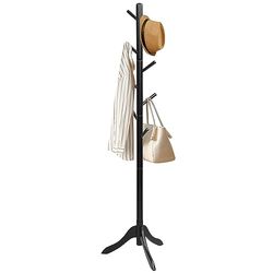 COSTWAY Kapstok van hout, in hoogte verstelbaar, in boomvorm, jasstandaard voor slaapkamer, woonkamer, 175 cm, zwart