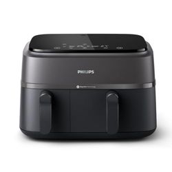 Philips Dual Basket Air Fryer - Cottura sana, veloce e versatile, Friggitrice ad aria da 9L, Touchscreen, design a 2 cestelli con doppia resistenza e termostasti separati (NA350/00)