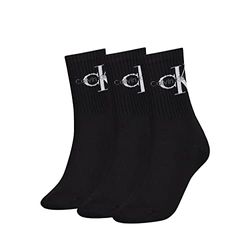 Calvin Klein Crew Sock, Negro (Black/White), Talla única (Pack de 3) para Mujer