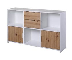 Pepeto 2T2SW Commode met 2 deuren en 2 laden, dressoir, ladekast, voor slaapkamer, woonkamer, badkamer, eiken Artisan - wit, houtmateriaal, robuust, onderhoudsvriendelijk,