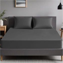 GC GAVENO CAVAILIA Drap-Housse en Polycoton pour Petit lit Double avec Coins élastiques - Lavable en Machine - Respirant - Anthracite