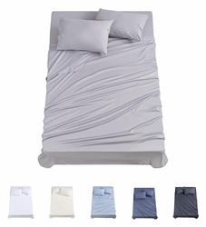 Todocama Juego de Sábanas de 4 Piezas - 3001 - Sábana Bajera Ajustable - Encimera - Dos Fundas de Almohada de 50x80cm, (Cama 180x190/200 cm, Gris Claro)