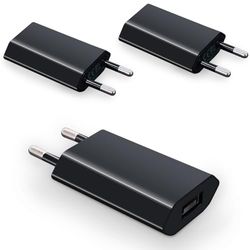 Waytex Lot de 3 Chargeurs USB A 5V - 1A, Prise Chargeur Secteur Universel USB pour iPhone, iPad, Smartphone Android, Smartwatch, Tablette, Écouteurs, Noir
