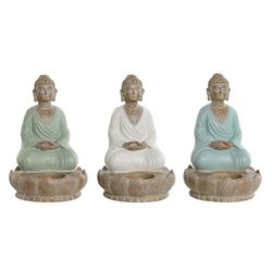 Home ESPRIT Decoratief figuur, wit, groen, turquoise, oosterse Boeddha, 12 x 12 x 18,5 cm (3 stuks)