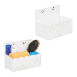Relaxdays opbergmand hangend, set van 2, hangende mandjes, badkamer, hal, aan muur, HxBxD: 20 x 25 x 16,5 cm, wit