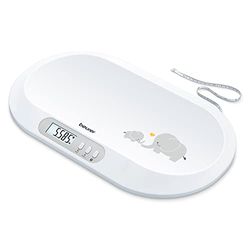 Beurer BY 90 babyweegschaal met gratis app (iOS + Android), geïntegreerd meetlint, belastbaarheid van 20 kg en hold-functie voor tegenspartelende baby’s