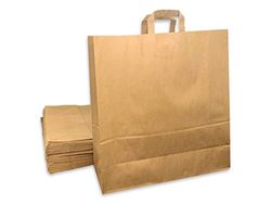 UNIVERS GRAPHIQUE 50 Large Brown Kraft Paper Bags with Handle, 36 Litres Width 45 cm, Height 47 cm, Gusset 17 - Strong Flat Handle, Strong 100 g Unprinted Paper Ref UGSE33PP1F (50)