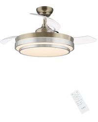 CJOY 107 cm plafondventilator, intrekbaar, met afstandsbediening, plafondventilator met dimbaar licht, stil, DC omkeerbaar, 6 snelheden, timer, zilver