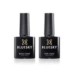 Bluesky Gel Nail Polishes Base and Gel Top Coat, Soak Off LED UV Gel Nail Polish Set, Long Lasting Shiny High Gloss Finish Clear, 2 x 10ml Bottles