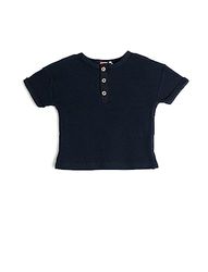 Koton Babyboys Button Detail Korte Mouw Crew Neck Ribbed Katoen T-shirt, Marine (720), 2-3 Jaar