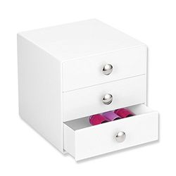 iDesign Organizador de maquilhagem com 3 gavetas, compacto miniconfortável de plástico, mini gaveta quadrada para produtos de beleza e cosméticos, branco