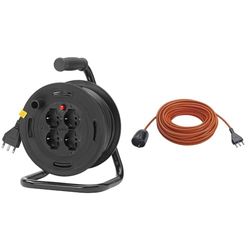 Vimar 0P32730 Avvolgicavo 16A 4 Uscite Universali 15M, Nero, ‎16.75 x 11.75 x 16.75 cm, 2.5 Kg & 0R32394 Prolunga Elettrica Universale Con Cavo Da 20M, 21 X 21 X 8 Cm, Arancione