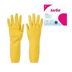 Sorbo Hushållshandskar XL – extra lång mudd – halkfri greppprofil – för hushåll och professionell rengöring – gul – bekväm passform – gjord av flexibel latex