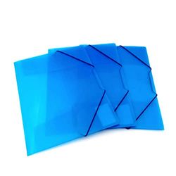 Cartella 3 Lembi con Chiusura a 2 Elastici in Plastica Traslucida, Formato 24x31,8 cm Dorso 1 cm, Colore Blu, Confezione da 12 Pezzi