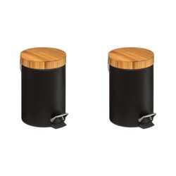 Five - Poubelle à pédale 3L en métal et Bambou Noir natureo (Lot de 2)