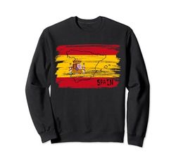 Spanish flag drawing with brush, sketch of map of Spain Sweatshirt