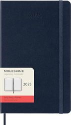 Moleskine Daily Planner, 12-Month Daily Agenda 2025, Hard Cover and Elastic Closure, Sapphire Blue Color, Large Format 13x21 cm