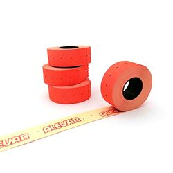 21x12 Scatola 50 Rotoli Etichette per Prezzatrice, Rosso Fluo Permanente, 1.000 Etichette per Rotolo, Totale 50.000 Etichette