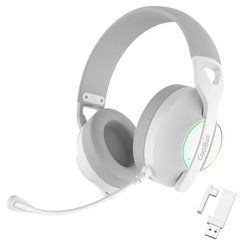 CoolBox WB01 Gaming-hoofdtelefoon, draadloos, met afneembare microfoon voor PS5, PS4, Switch, PC, 2,4 GHz, met USB-adapter en Bluetooth 5.4, 20 uur looptijd, USB-C-lading in 2 uur, wit